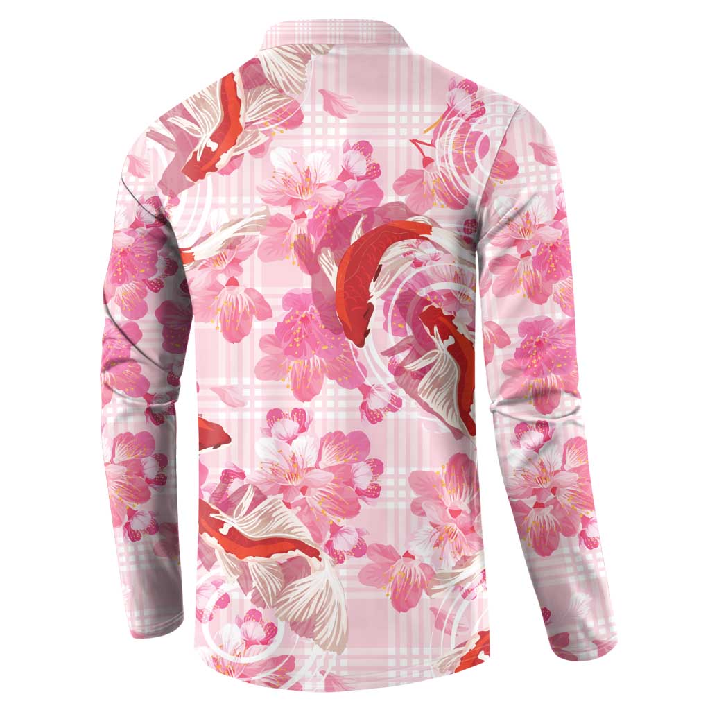 Pink Palaka Hawaii Aloha Button Sweatshirt Koi Pond Mix Sakura LT7 - Polynesian Pride