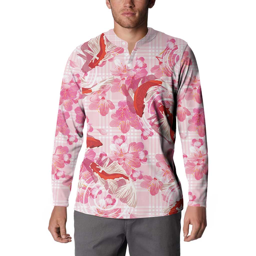 Pink Palaka Hawaii Aloha Button Sweatshirt Koi Pond Mix Sakura LT7 - Polynesian Pride