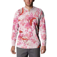 Pink Palaka Hawaii Aloha Button Sweatshirt Koi Pond Mix Sakura LT7 - Polynesian Pride