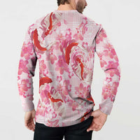 Pink Palaka Hawaii Aloha Button Sweatshirt Koi Pond Mix Sakura LT7 - Polynesian Pride