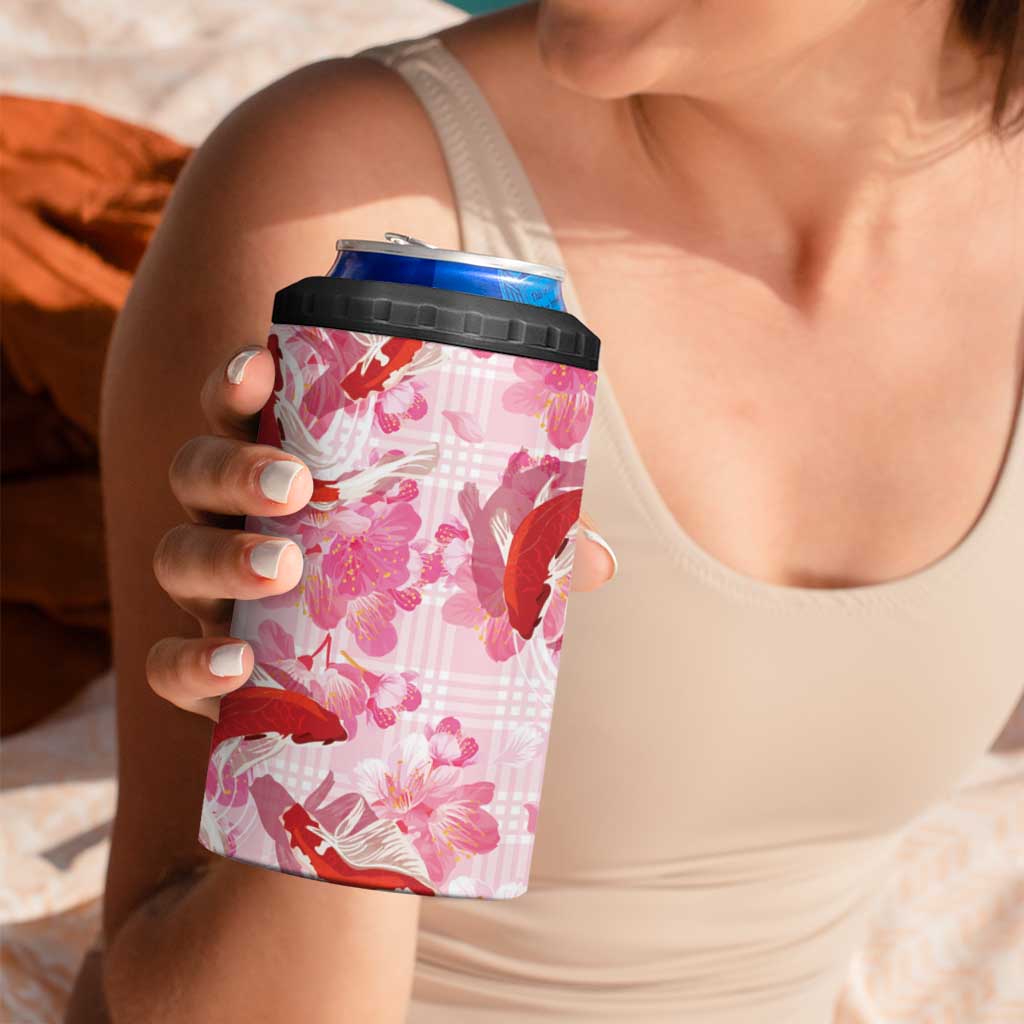 Pink Palaka Hawaii Aloha 4 in 1 Can Cooler Tumbler Koi Pond Mix Sakura - Polynesian Pride