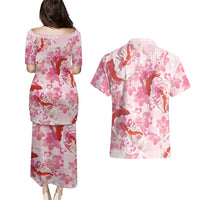 Pink Palaka Hawaii Aloha Couples Matching Puletasi and Hawaiian Shirt Koi Pond Mix Sakura LT7 - Polynesian Pride
