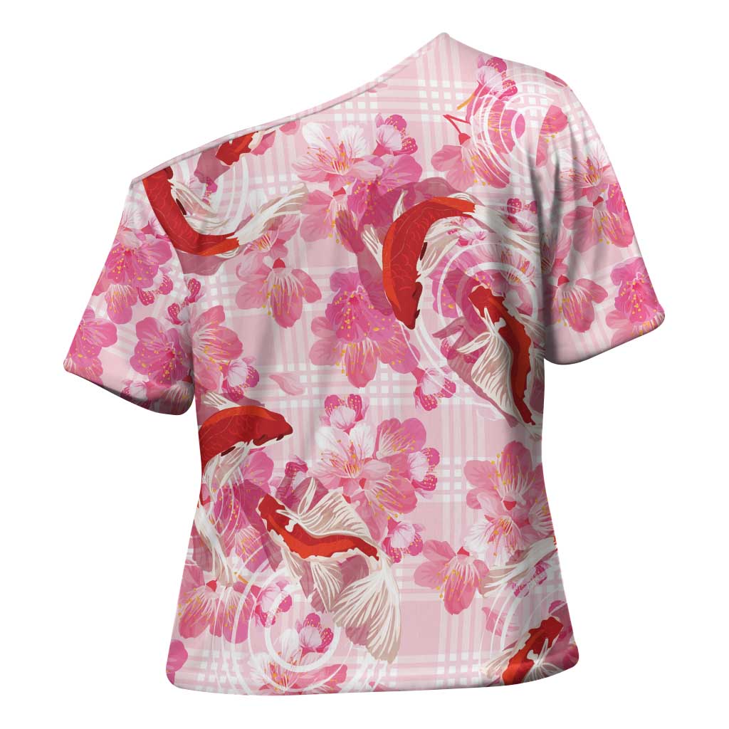 Pink Palaka Hawaii Aloha Cross Shoulder Shirt Koi Pond Mix Sakura LT7 - Polynesian Pride