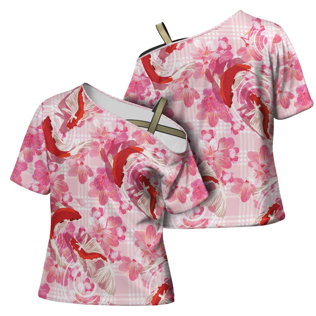 Pink Palaka Hawaii Aloha Cross Shoulder Shirt Koi Pond Mix Sakura LT7 - Polynesian Pride