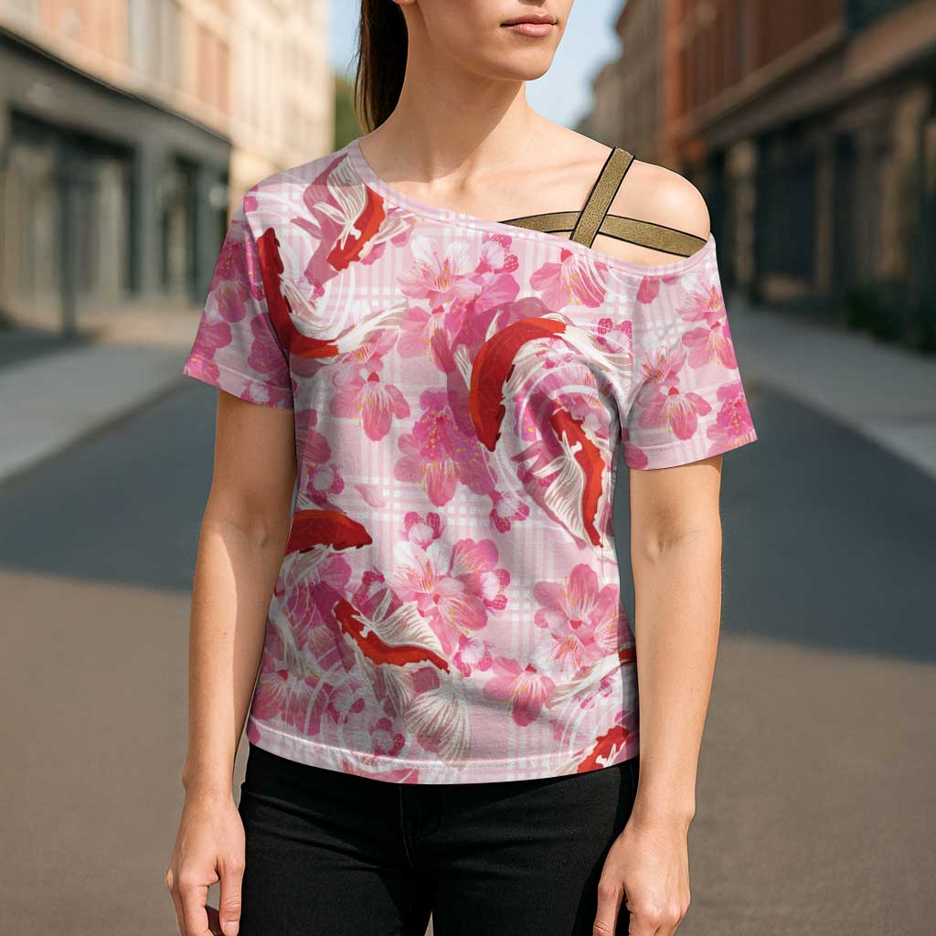 Pink Palaka Hawaii Aloha Cross Shoulder Shirt Koi Pond Mix Sakura LT7 - Polynesian Pride