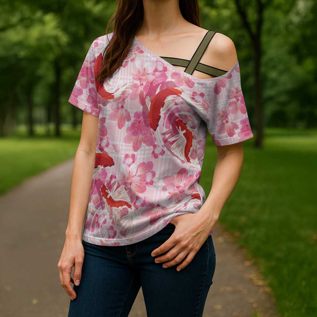 Pink Palaka Hawaii Aloha Cross Shoulder Shirt Koi Pond Mix Sakura LT7 - Polynesian Pride