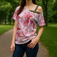 Pink Palaka Hawaii Aloha Cross Shoulder Shirt Koi Pond Mix Sakura LT7 - Polynesian Pride