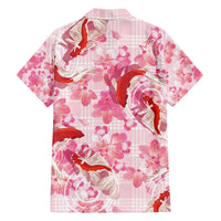 Pink Palaka Hawaii Aloha Family Matching Off The Shoulder Long Sleeve Dress and Hawaiian Shirt Koi Pond Mix Sakura - Polynesian Pride