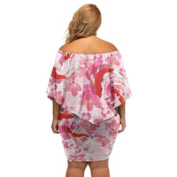 Pink Palaka Hawaii Aloha Family Matching Off Shoulder Short Dress and Hawaiian Shirt Koi Pond Mix Sakura - Polynesian Pride