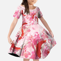 Pink Palaka Hawaii Aloha Family Matching Short Sleeve Bodycon Dress and Hawaiian Shirt Koi Pond Mix Sakura - Polynesian Pride