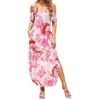 Pink Palaka Hawaii Aloha Family Matching Summer Maxi Dress and Hawaiian Shirt Koi Pond Mix Sakura - Polynesian Pride