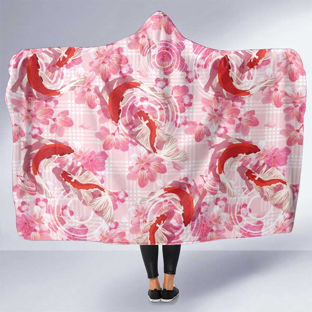 Pink Palaka Hawaii Aloha Hooded Blanket Koi Pond Mix Sakura LT7 One Size Pink - Polynesian Pride