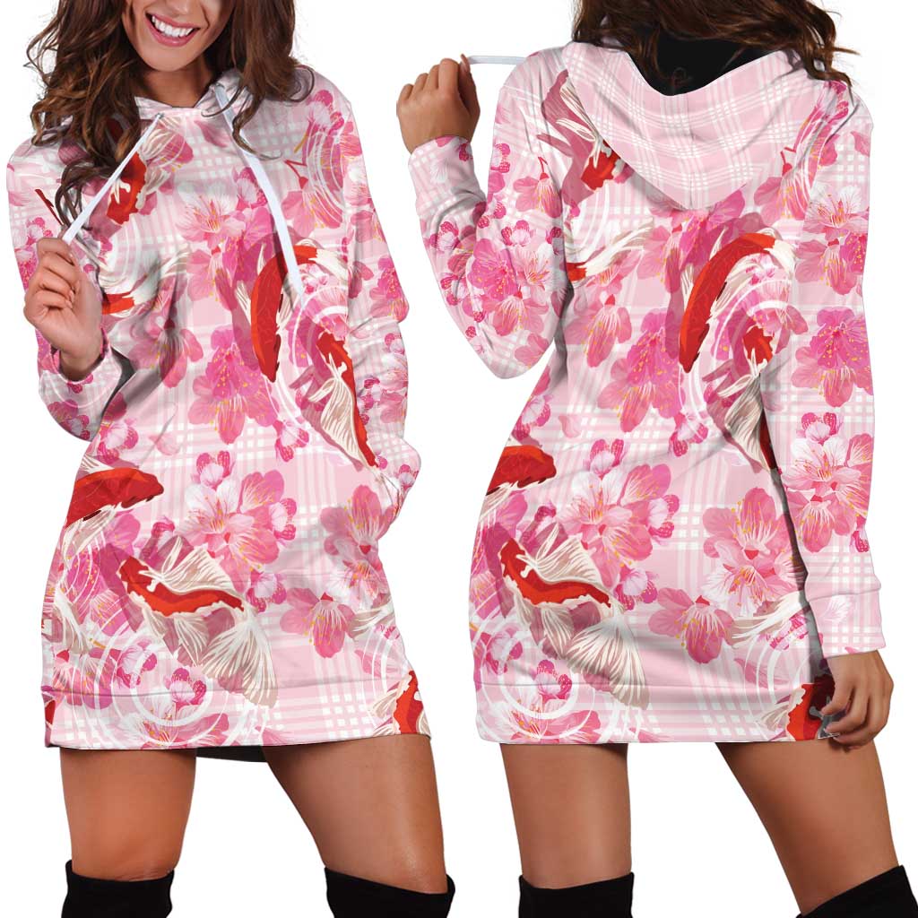 Pink Palaka Hawaii Aloha Hoodie Dress Koi Pond Mix Sakura - Polynesian Pride