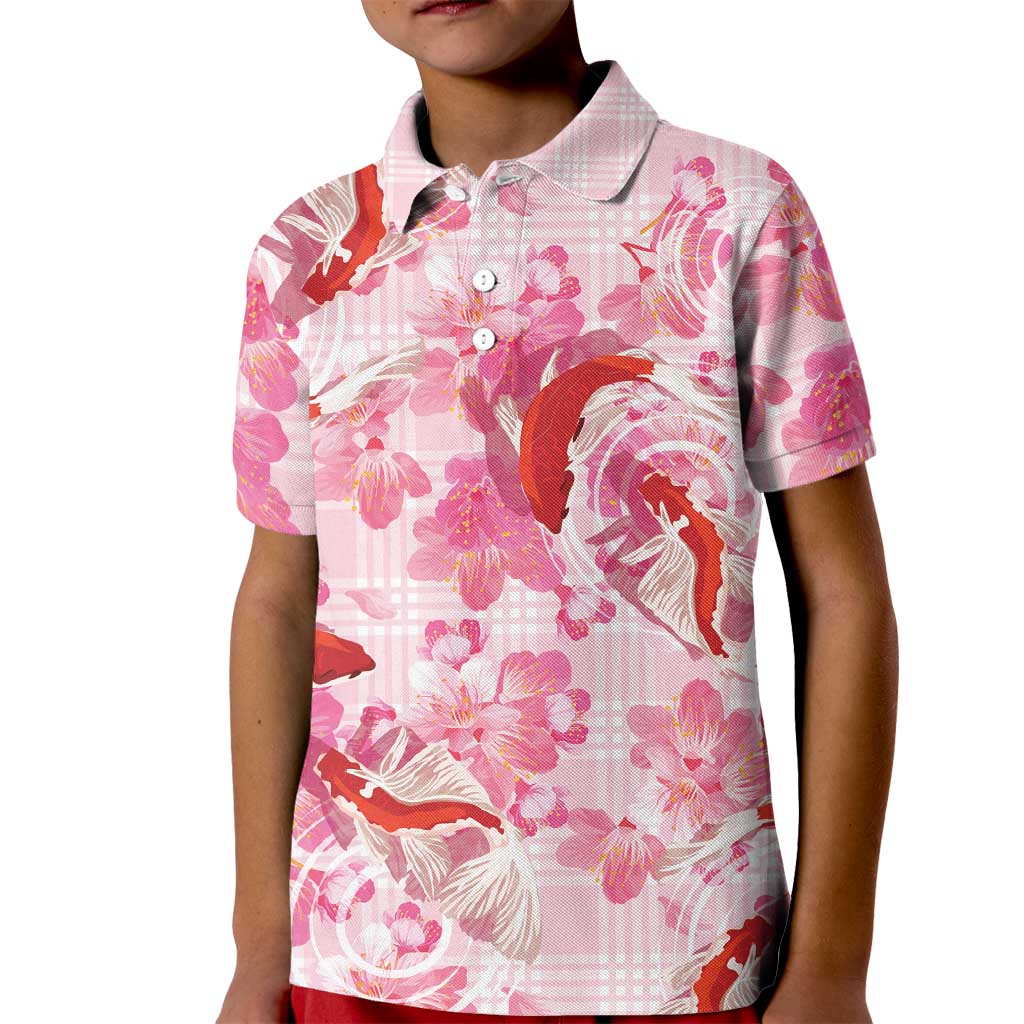 Pink Palaka Hawaii Aloha Kid Polo Shirt Koi Pond Mix Sakura - Polynesian Pride