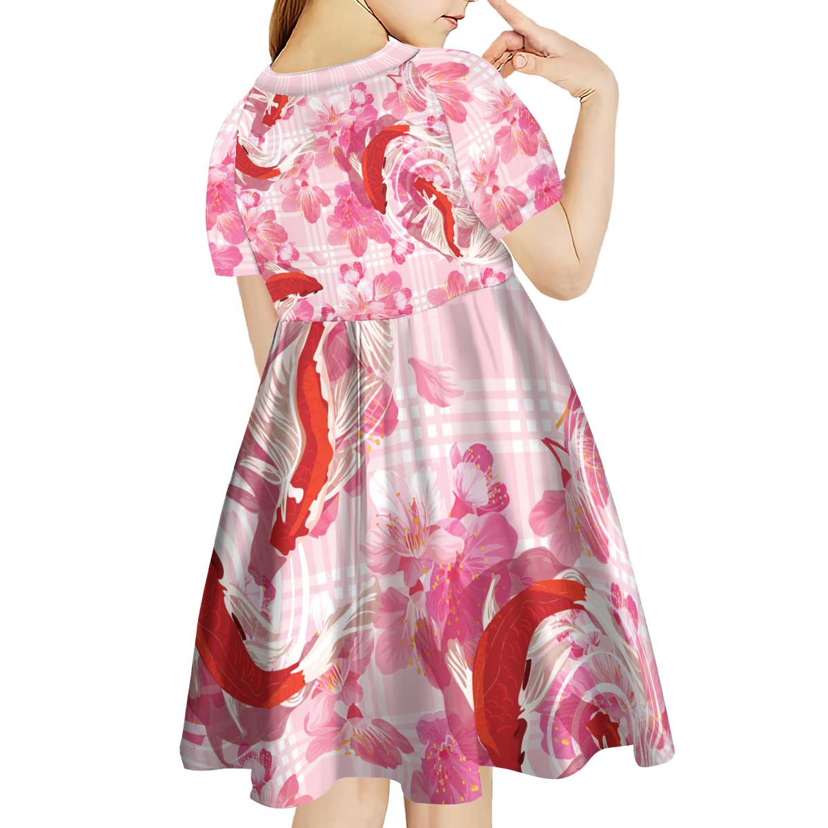 Pink Palaka Hawaii Aloha Kid Short Sleeve Dress Koi Pond Mix Sakura - Polynesian Pride