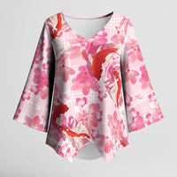 Pink Palaka Hawaii Aloha Kimono Sleeve Blouse Koi Pond Mix Sakura LT7 Female Pink - Polynesian Pride
