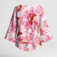 Pink Palaka Hawaii Aloha Kimono Sleeve Blouse Koi Pond Mix Sakura LT7 - Polynesian Pride