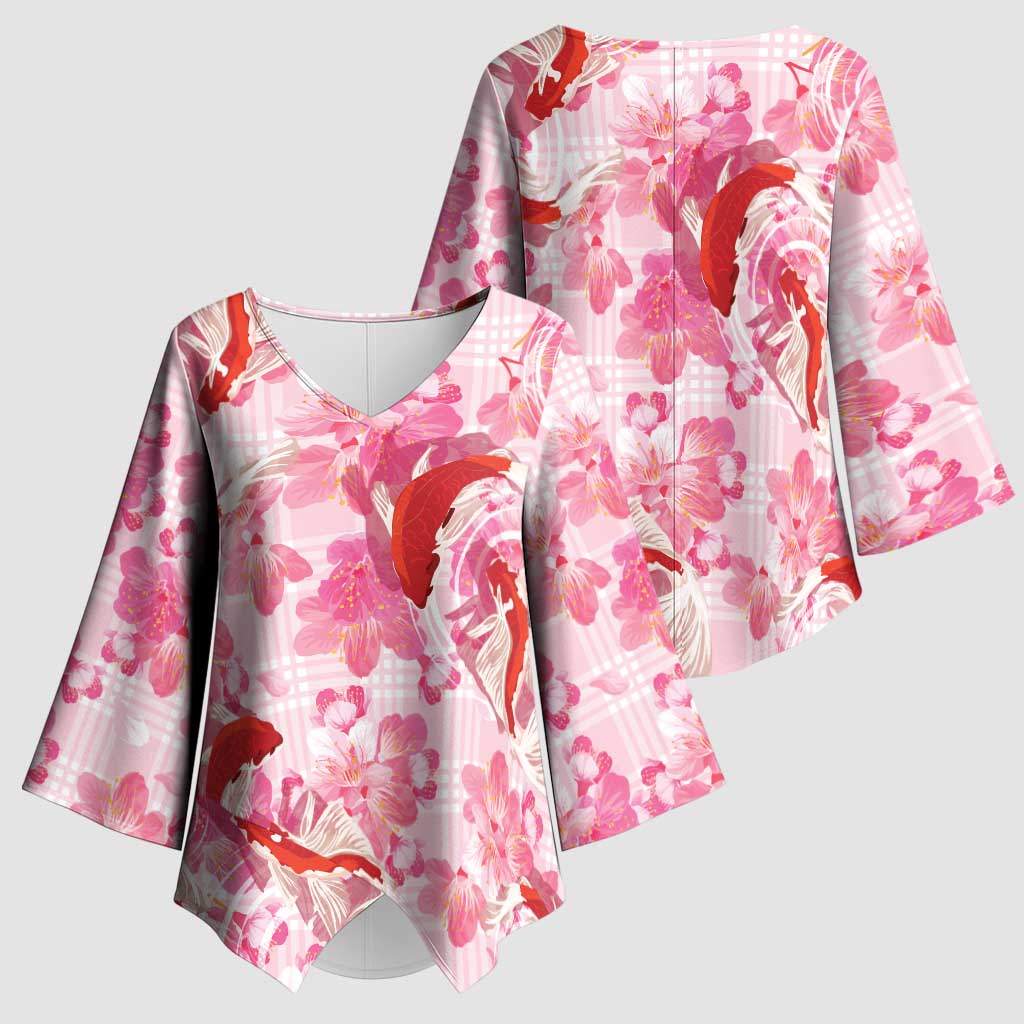 Pink Palaka Hawaii Aloha Kimono Sleeve Blouse Koi Pond Mix Sakura LT7 - Polynesian Pride