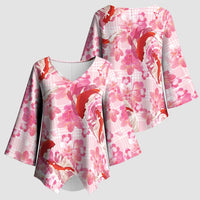 Pink Palaka Hawaii Aloha Kimono Sleeve Blouse Koi Pond Mix Sakura LT7 - Polynesian Pride