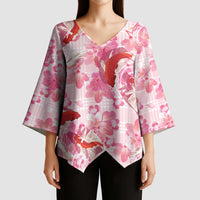 Pink Palaka Hawaii Aloha Kimono Sleeve Blouse Koi Pond Mix Sakura LT7 - Polynesian Pride