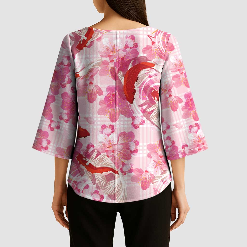 Pink Palaka Hawaii Aloha Kimono Sleeve Blouse Koi Pond Mix Sakura LT7 - Polynesian Pride