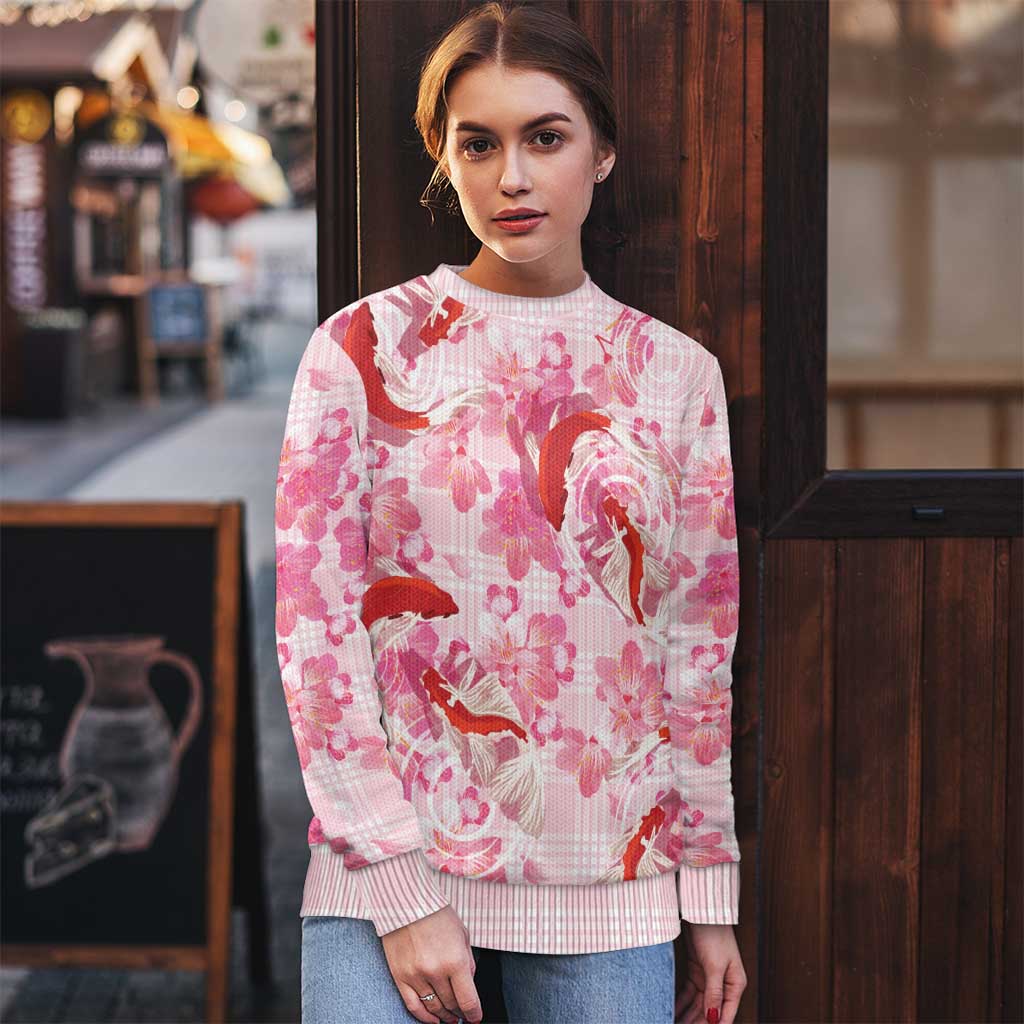 Pink Palaka Hawaii Aloha Ugly Christmas Sweater Koi Pond Mix Sakura - Polynesian Pride