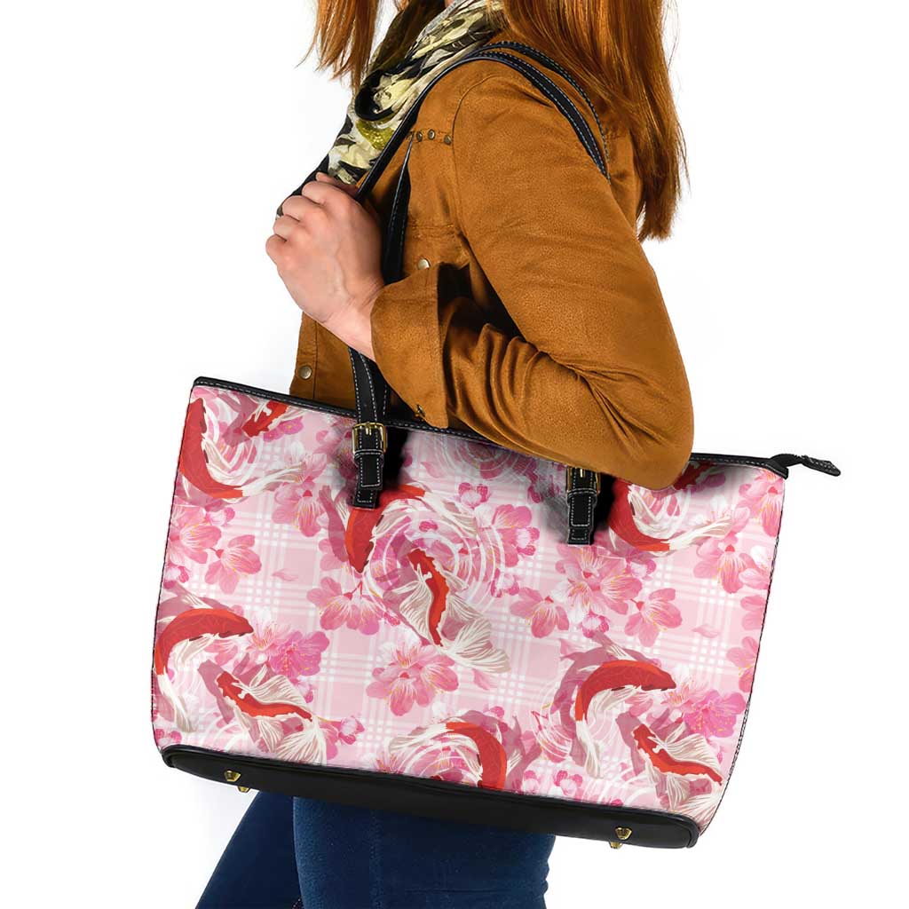 Pink Palaka Hawaii Aloha Leather Tote Bag Koi Pond Mix Sakura LT7 Pink - Polynesian Pride