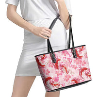 Pink Palaka Hawaii Aloha Leather Tote Bag Koi Pond Mix Sakura LT7 - Polynesian Pride
