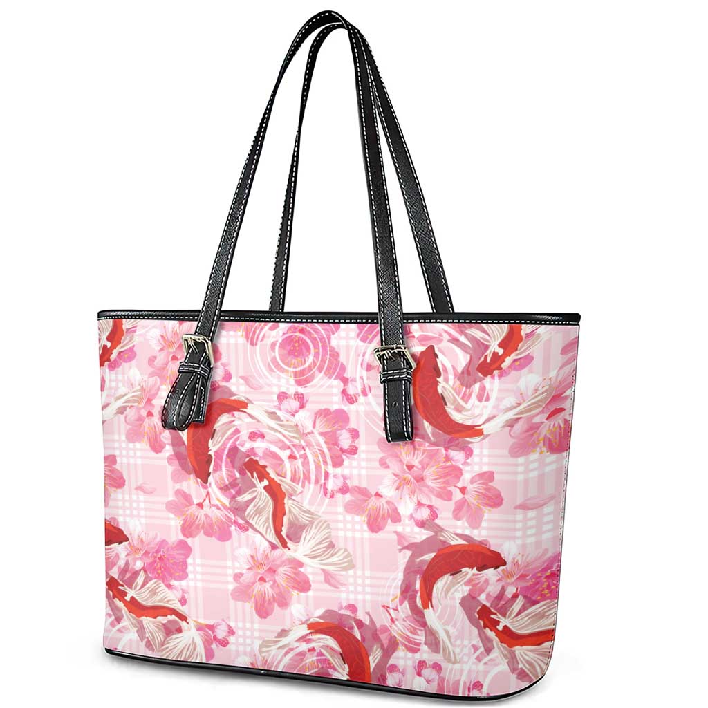 Pink Palaka Hawaii Aloha Leather Tote Bag Koi Pond Mix Sakura LT7 - Polynesian Pride