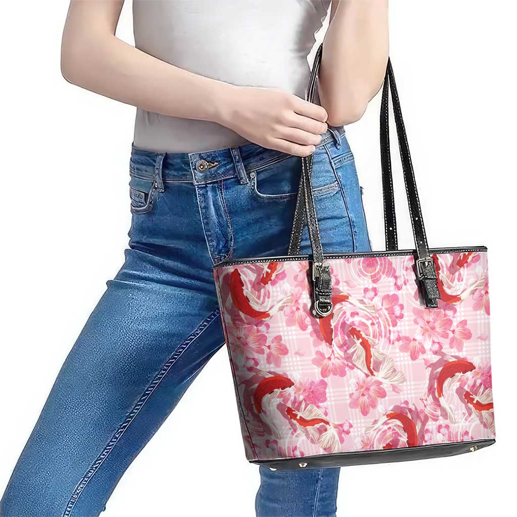 Pink Palaka Hawaii Aloha Leather Tote Bag Koi Pond Mix Sakura LT7 - Polynesian Pride