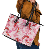 Pink Palaka Hawaii Aloha Leather Tote Bag Koi Pond Mix Sakura LT7 - Polynesian Pride