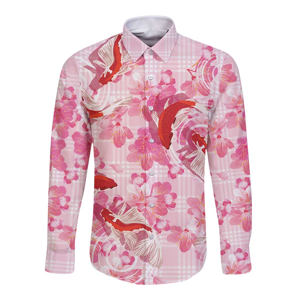 Pink Palaka Hawaii Aloha Long Sleeve Button Shirt Koi Pond Mix Sakura LT7 Unisex Pink - Polynesian Pride