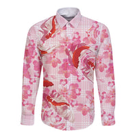 Pink Palaka Hawaii Aloha Long Sleeve Button Shirt Koi Pond Mix Sakura LT7 Unisex Pink - Polynesian Pride