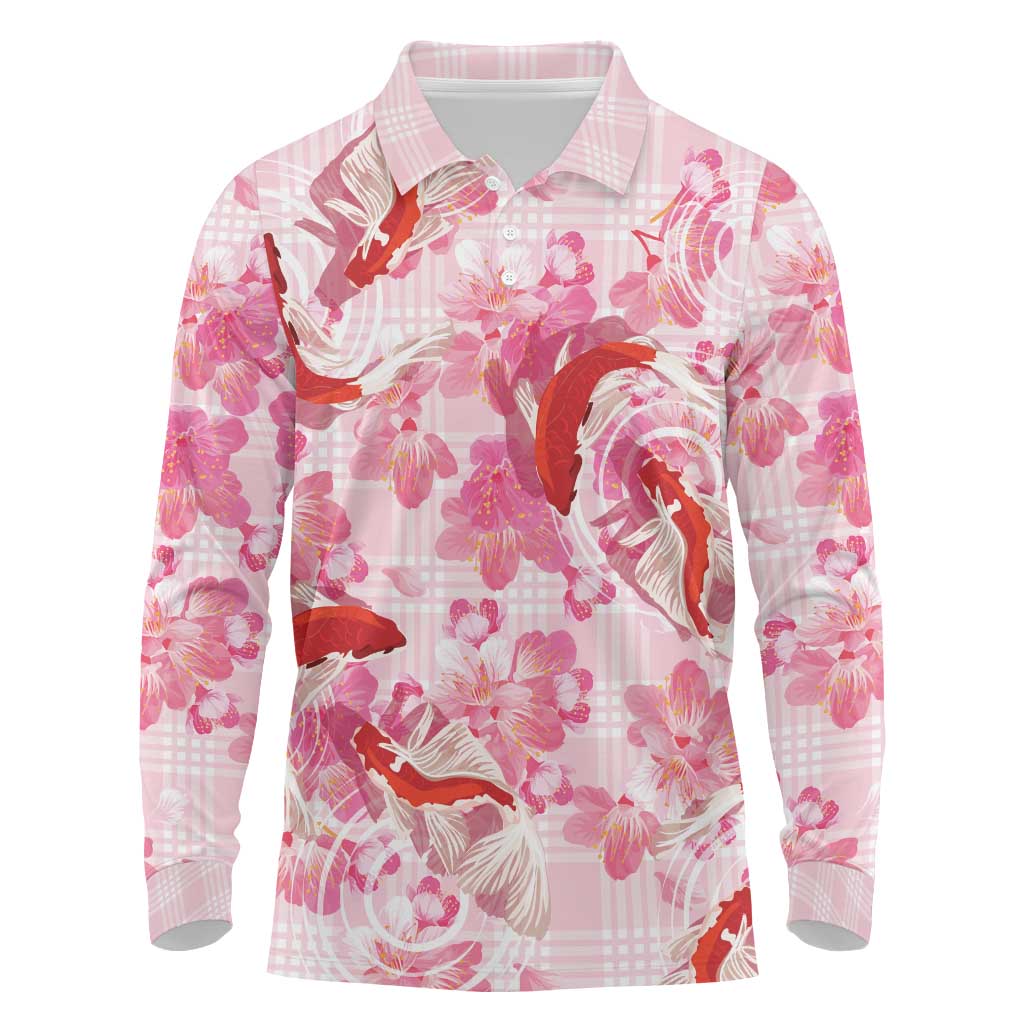 Pink Palaka Hawaii Aloha Long Sleeve Polo Shirt Koi Pond Mix Sakura LT7 Pink - Polynesian Pride