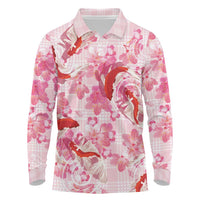 Pink Palaka Hawaii Aloha Long Sleeve Polo Shirt Koi Pond Mix Sakura LT7 Pink - Polynesian Pride