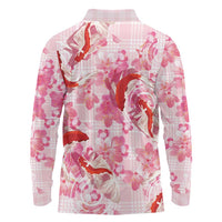 Pink Palaka Hawaii Aloha Long Sleeve Polo Shirt Koi Pond Mix Sakura LT7 - Polynesian Pride