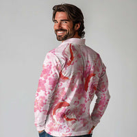 Pink Palaka Hawaii Aloha Long Sleeve Polo Shirt Koi Pond Mix Sakura LT7 - Polynesian Pride