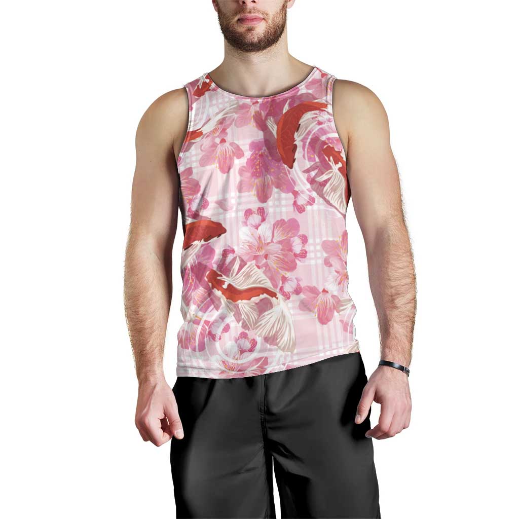 Pink Palaka Hawaii Aloha Men Tank Top Koi Pond Mix Sakura LT7 - Polynesian Pride