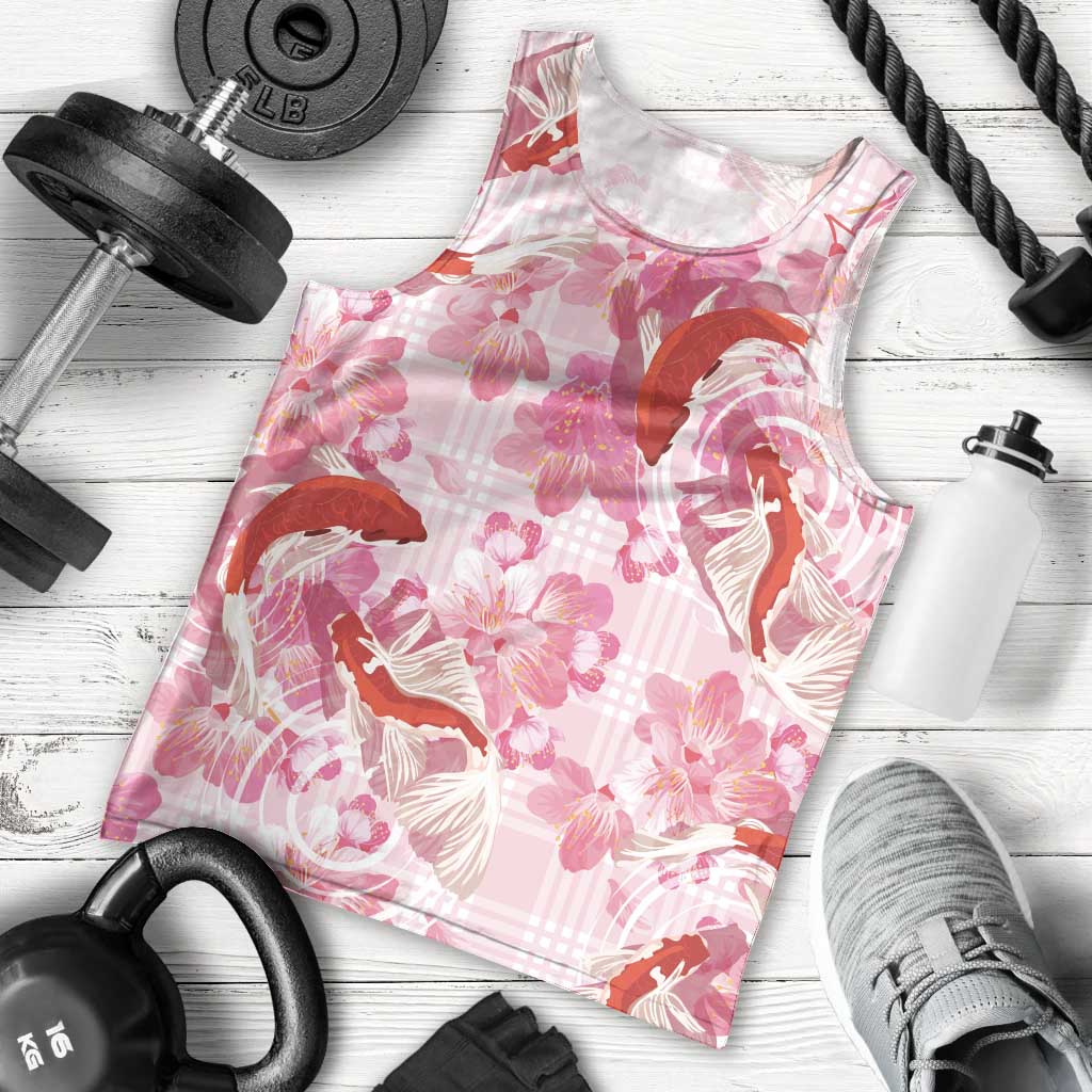 Pink Palaka Hawaii Aloha Men Tank Top Koi Pond Mix Sakura LT7 - Polynesian Pride