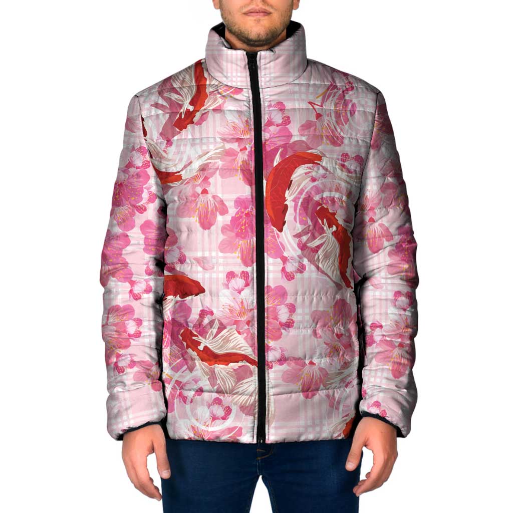 Pink Palaka Hawaii Aloha Padded Jacket Koi Pond Mix Sakura LT7 Men Pink - Polynesian Pride