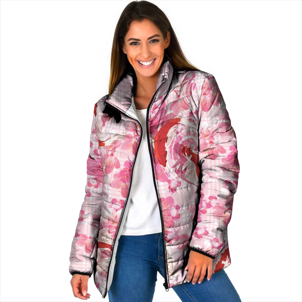 Pink Palaka Hawaii Aloha Padded Jacket Koi Pond Mix Sakura LT7 Women Pink - Polynesian Pride