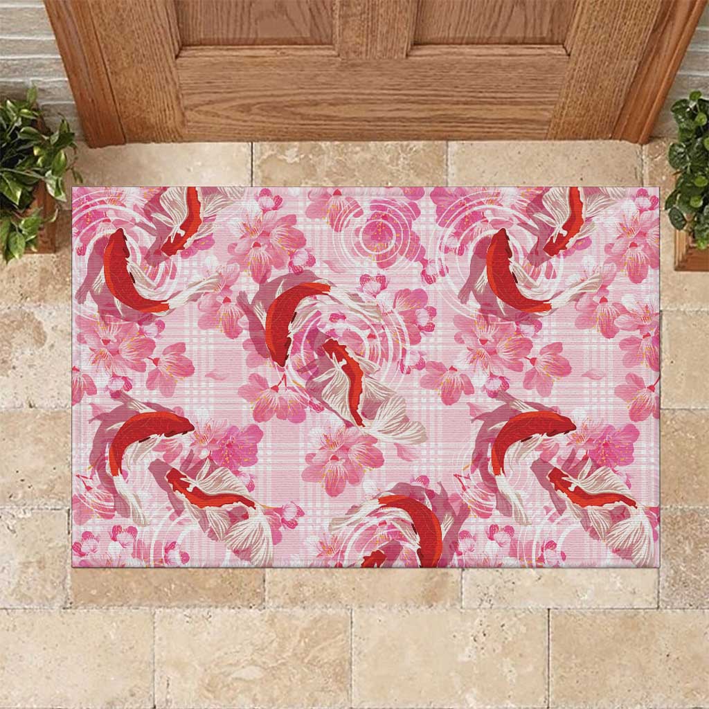 Pink Palaka Hawaii Aloha Rubber Doormat Koi Pond Mix Sakura LT7 Pink - Polynesian Pride