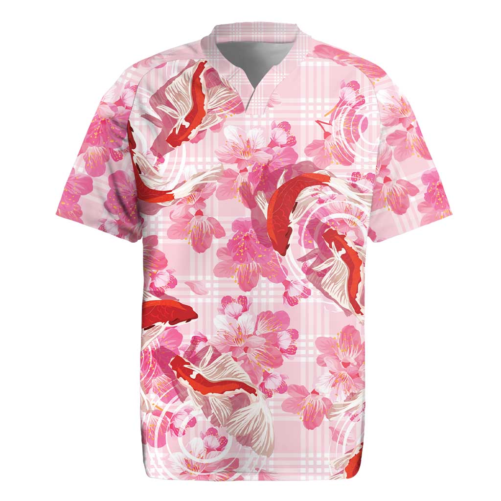 Pink Palaka Hawaii Aloha Rugby Jersey Koi Pond Mix Sakura LT7 Pink - Polynesian Pride
