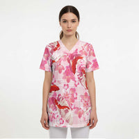 Pink Palaka Hawaii Aloha Scrub Top Koi Pond Mix Sakura LT7 - Polynesian Pride