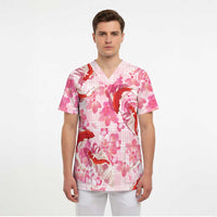 Pink Palaka Hawaii Aloha Scrub Top Koi Pond Mix Sakura LT7 - Polynesian Pride