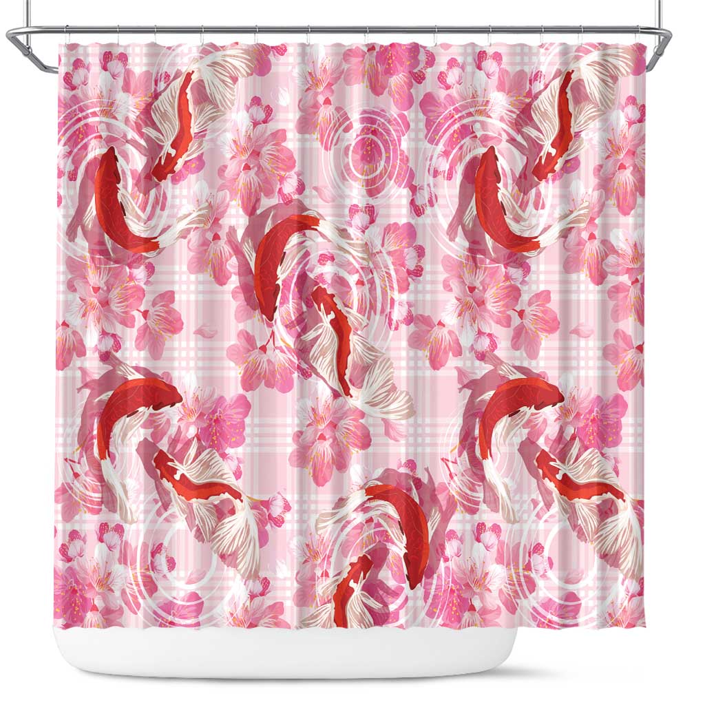 Pink Palaka Hawaii Aloha Shower Curtain Koi Pond Mix Sakura - Polynesian Pride