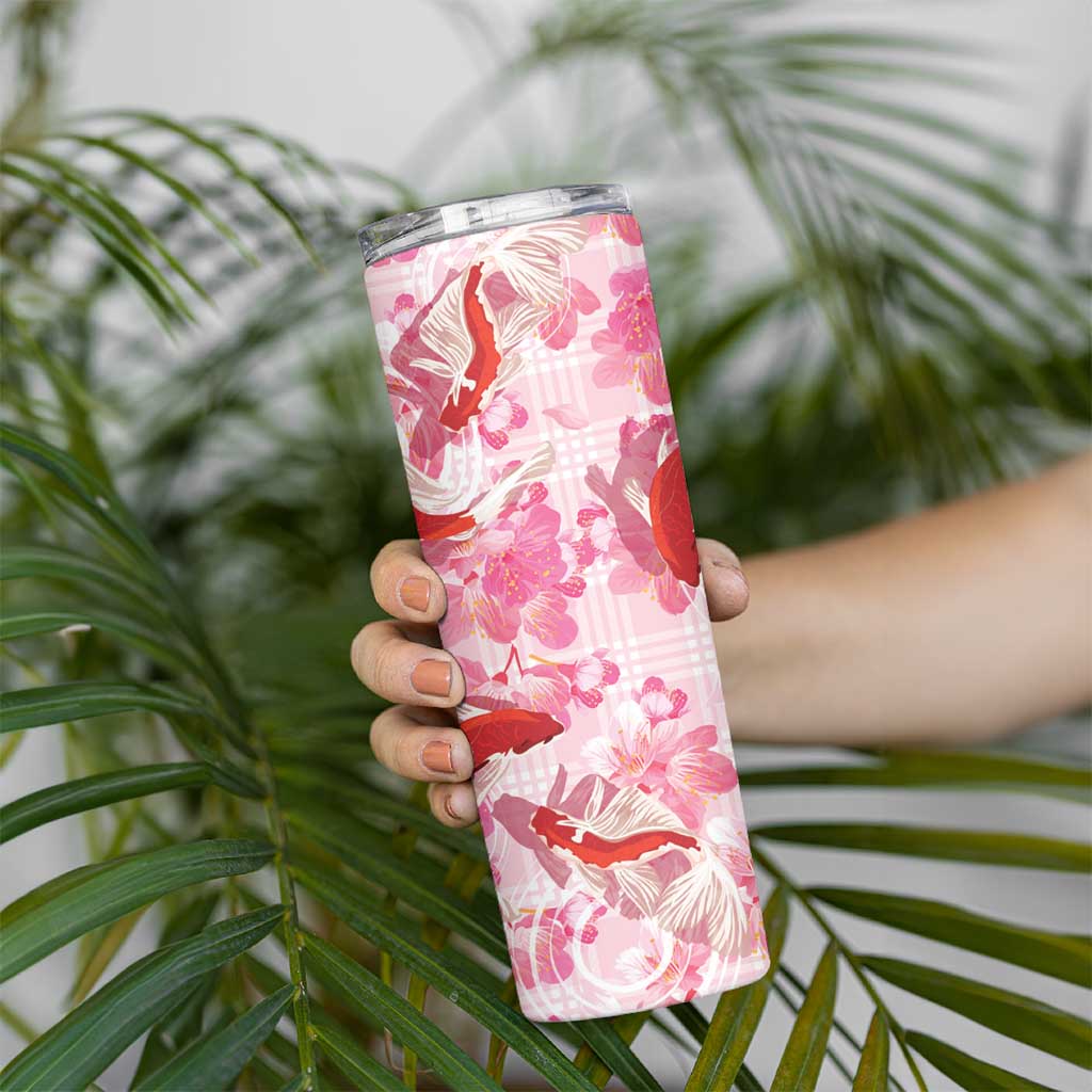 Pink Palaka Hawaii Aloha Skinny Tumbler Koi Pond Mix Sakura - Polynesian Pride