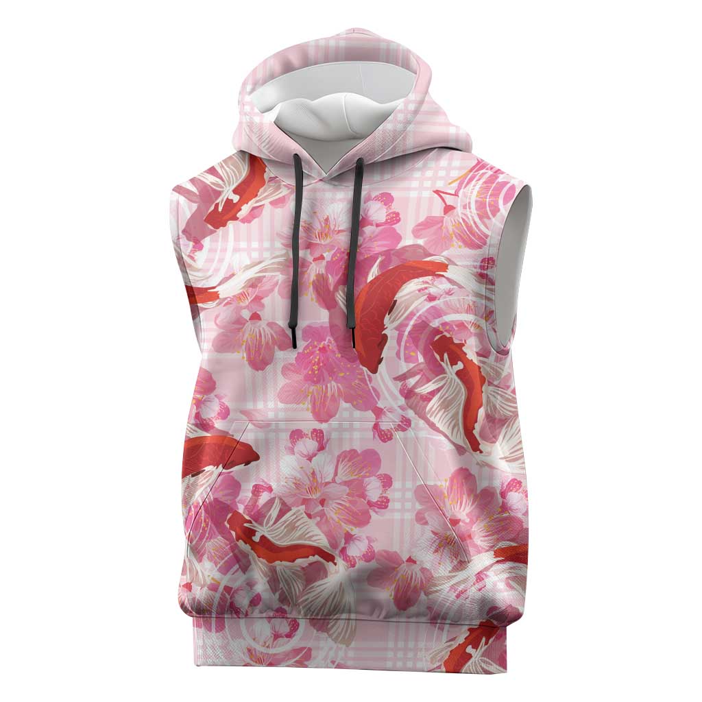 Pink Palaka Hawaii Aloha Sleeveless Hoodie Koi Pond Mix Sakura LT7 Pink - Polynesian Pride