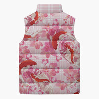 Pink Palaka Hawaii Aloha Sleeveless Puffer Jacket Koi Pond Mix Sakura LT7 - Polynesian Pride