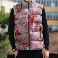 Pink Palaka Hawaii Aloha Sleeveless Puffer Jacket Koi Pond Mix Sakura LT7 - Polynesian Pride